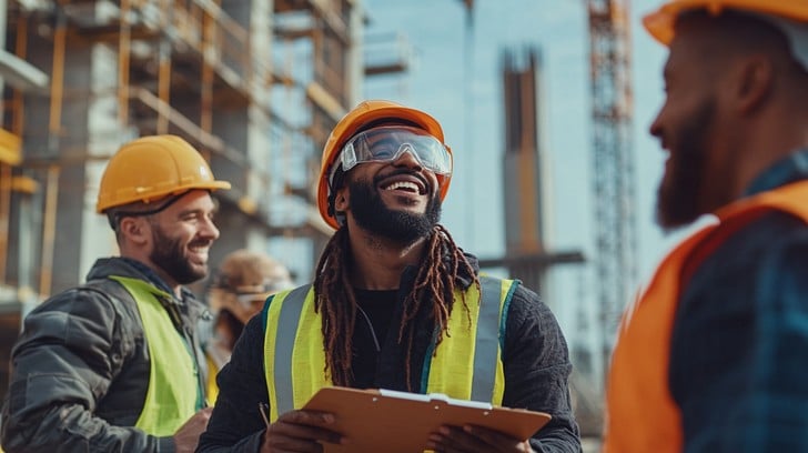 Happy construction workers finishing their shift on the Monticello hyperscale campus